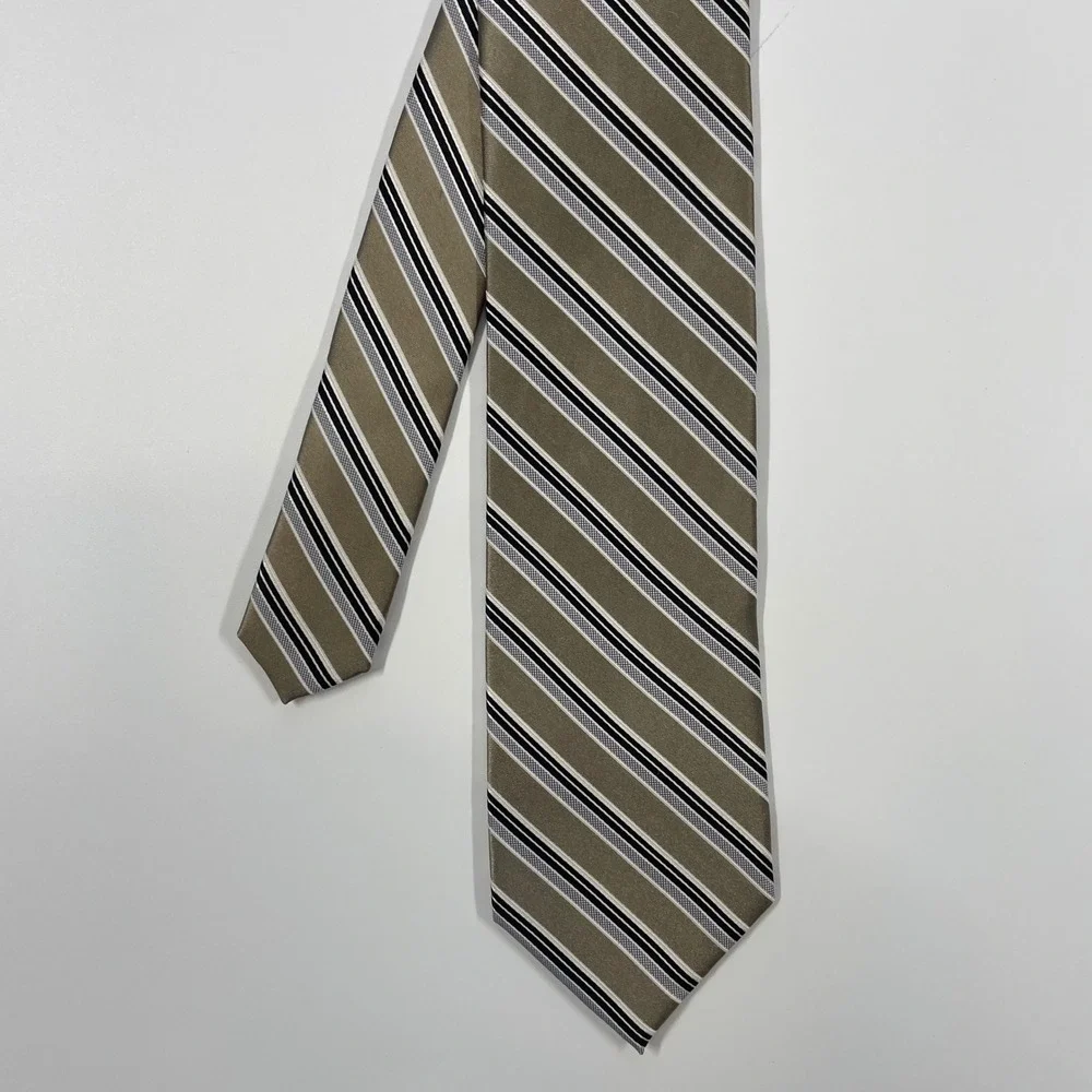 Croft & Barrow Taupe Black White Diagonal Striped Silk Necktie Mens OS